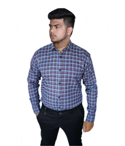 Generic Men's Cotton Lycra Full Sleeve Checked Casual Shirt (Purple)