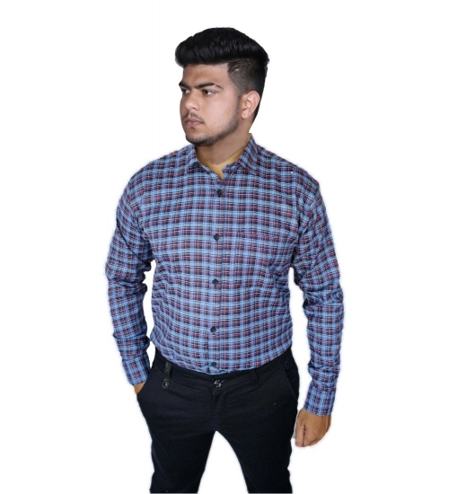 Generic Men's Cotton Lycra Full Sleeve Checked Casual Shirt (Purple)