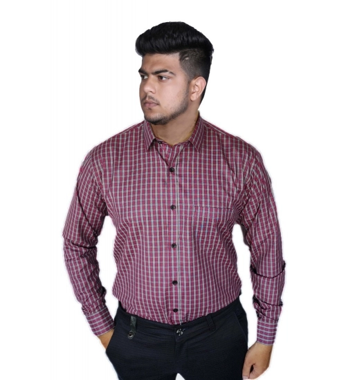 Generic Men's Cotton Lycra Full Sleeve Checked Casual Shirt (Red )