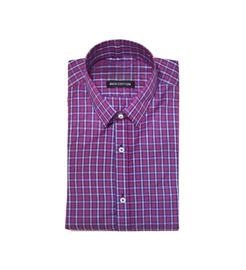 Generic Men's Cotton Lycra Full Sleeve Checked Casual Shirt (Pink)