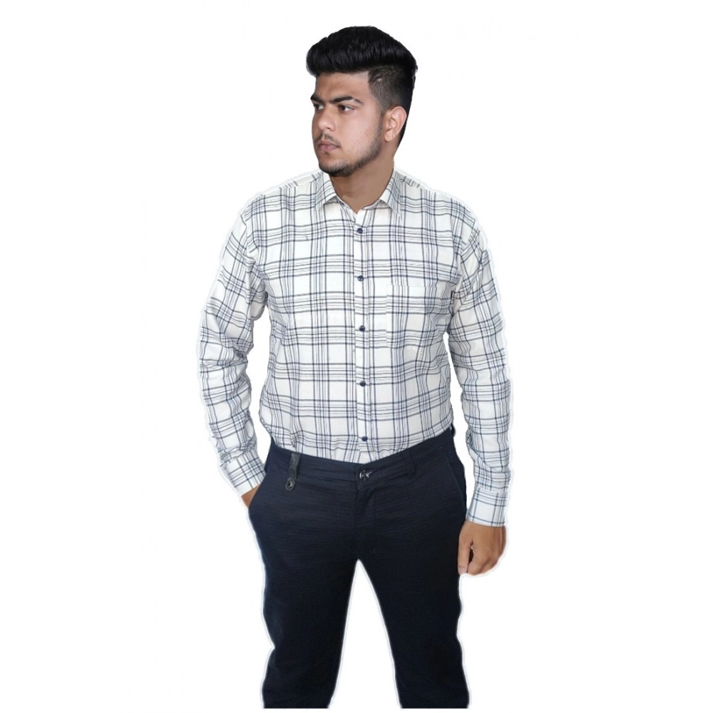 Generic Men's Cotton Lycra Full Sleeve Checked Casual Shirt (White) Generic Men's Cotton Lycra Full Sleeve Checked Casual Shirt (White)
