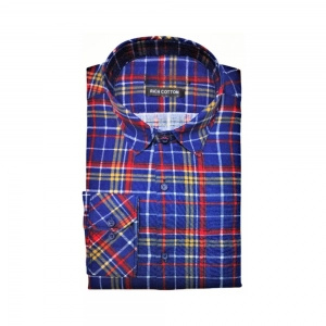 Generic Men's Cotton Lycra Full Sleeve Checked Casual Shirt (Blue Red)