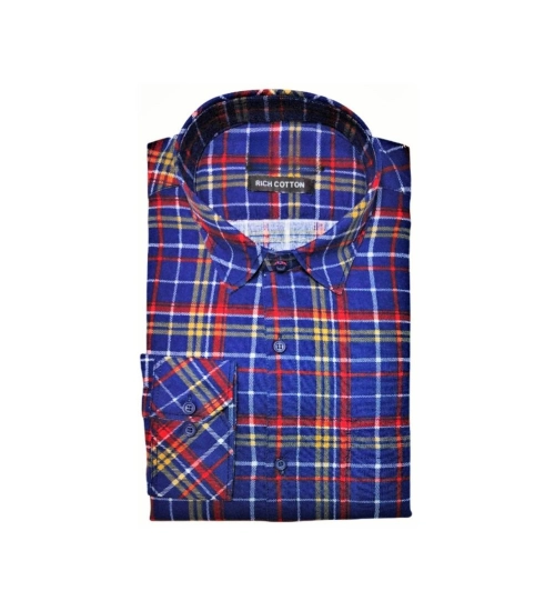 Generic Men's Cotton Lycra Full Sleeve Checked Casual Shirt (Blue Red)