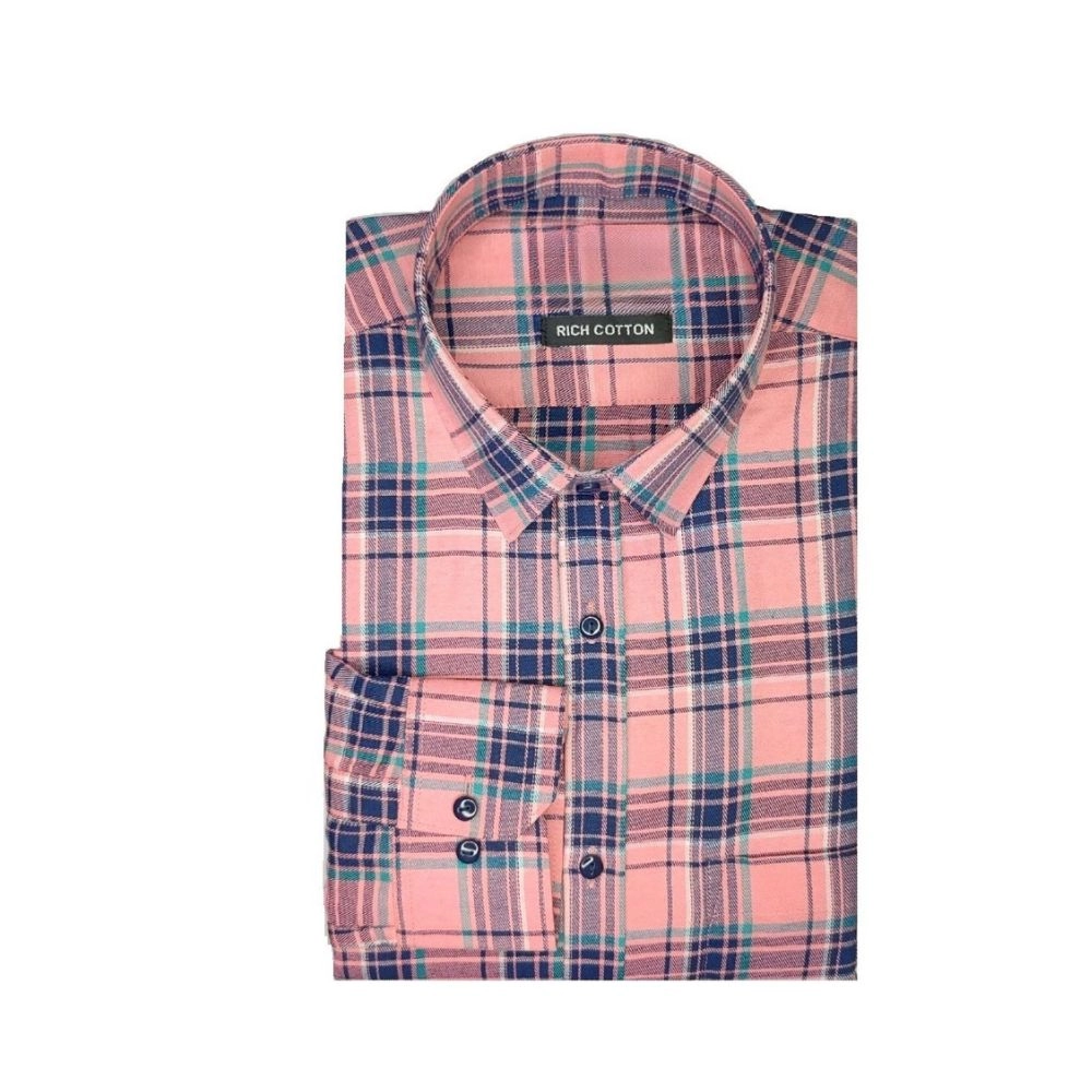 Generic Men's Cotton Lycra Full Sleeve Checked Casual Shirt (Peach) Generic Men's Cotton Lycra Full Sleeve Checked Casual Shirt (Peach)