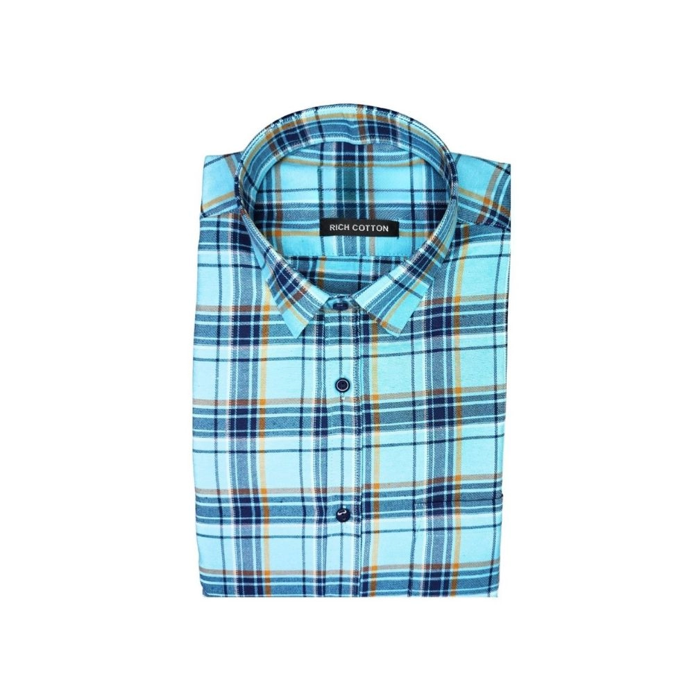 Generic Men's Cotton Lycra Full Sleeve Checked Casual Shirt (Turquoise) Generic Men's Cotton Lycra Full Sleeve Checked Casual Shirt (Turquoise)