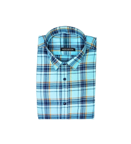 Generic Men's Cotton Lycra Full Sleeve Checked Casual Shirt (Turquoise)