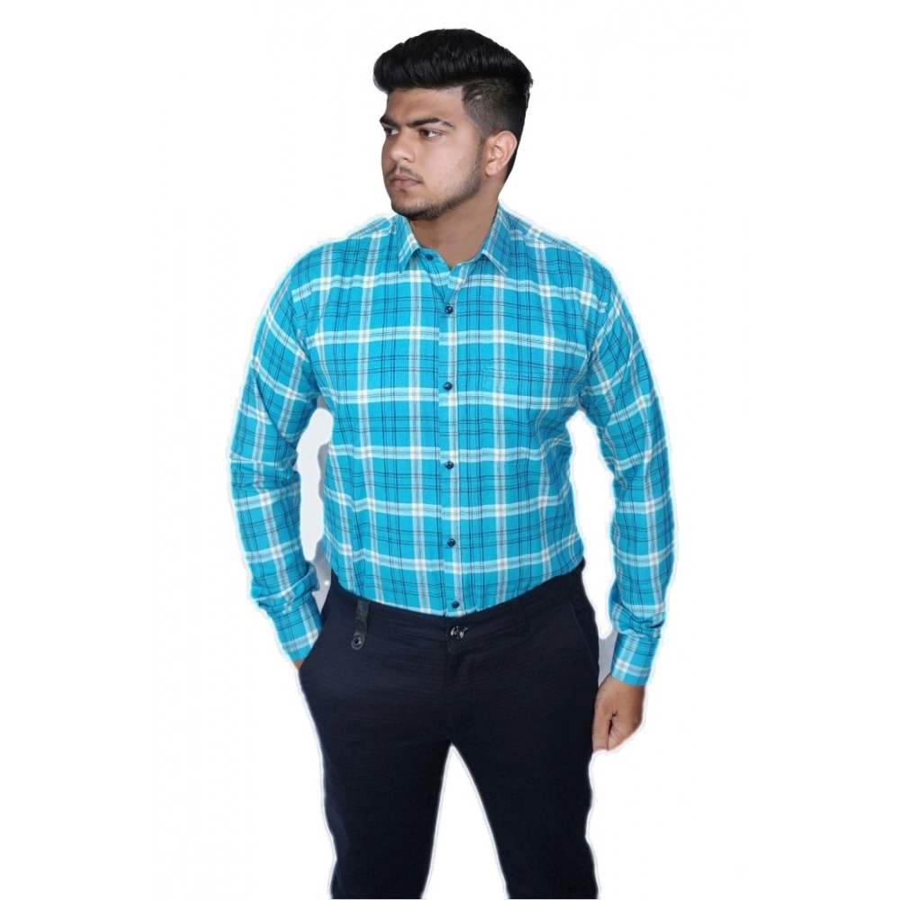 Generic Men's Cotton Lycra Full Sleeve Checked Casual Shirt (Sky Blue) Generic Men's Cotton Lycra Full Sleeve Checked Casual Shirt (Sky Blue)