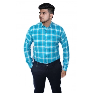 Generic Men's Cotton Lycra Full Sleeve Checked Casual Shirt (Sky Blue)