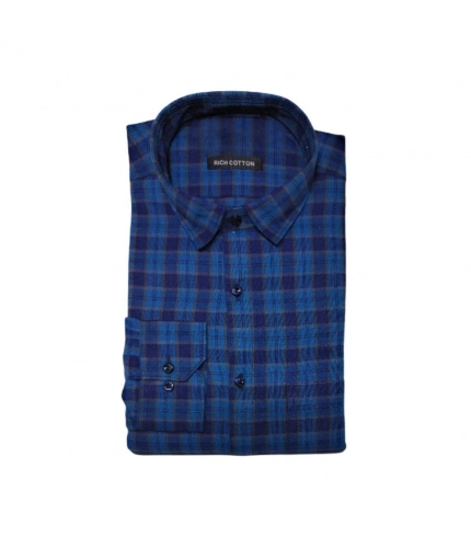 Generic Men's Cotton Lycra Full Sleeve Checked Casual Shirt (Dark Blue)