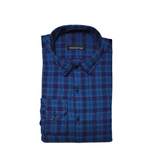 Generic Men's Cotton Lycra Full Sleeve Checked Casual Shirt (Dark Blue)