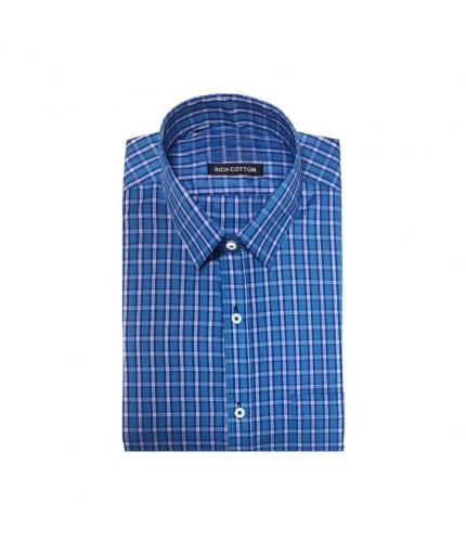 Generic Men's Cotton Lycra Full Sleeve Checked Casual Shirt (Blue)