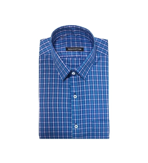 Generic Men's Cotton Lycra Full Sleeve Checked Casual Shirt (Blue)