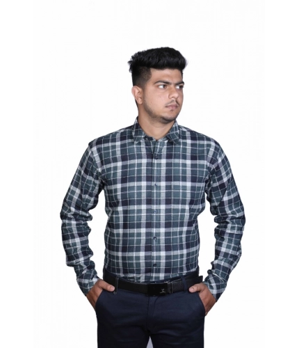 Generic Men's Cotton Lycra Full Sleeve Checked Casual Shirt (Dark Green)