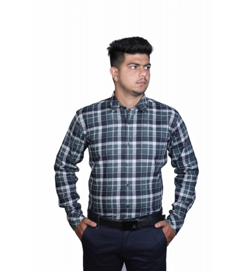Generic Men's Cotton Lycra Full Sleeve Checked Casual Shirt (Dark Green)