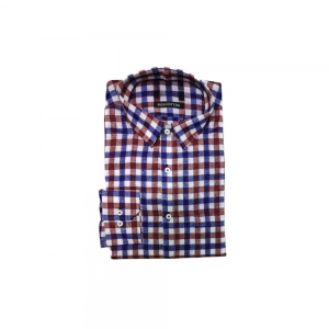 Generic Men's Cotton Lycra Full Sleeve Checked Casual Shirt (Maroon Blue)