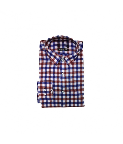 Generic Men's Cotton Lycra Full Sleeve Checked Casual Shirt (Maroon Blue)