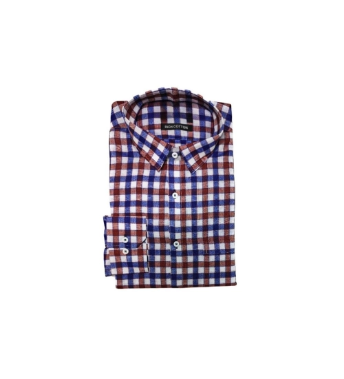 Generic Men's Cotton Lycra Full Sleeve Checked Casual Shirt (Maroon Blue)