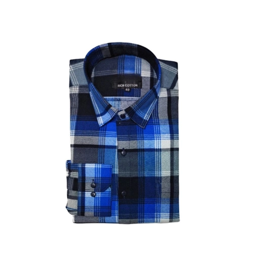 Generic Men's Cotton Lycra Full Sleeve Checked Casual Shirt (Blue)