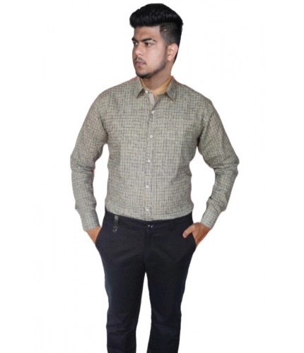 Generic Men's Cotton Lycra Full Sleeve Checked Casual Shirt (Grey)