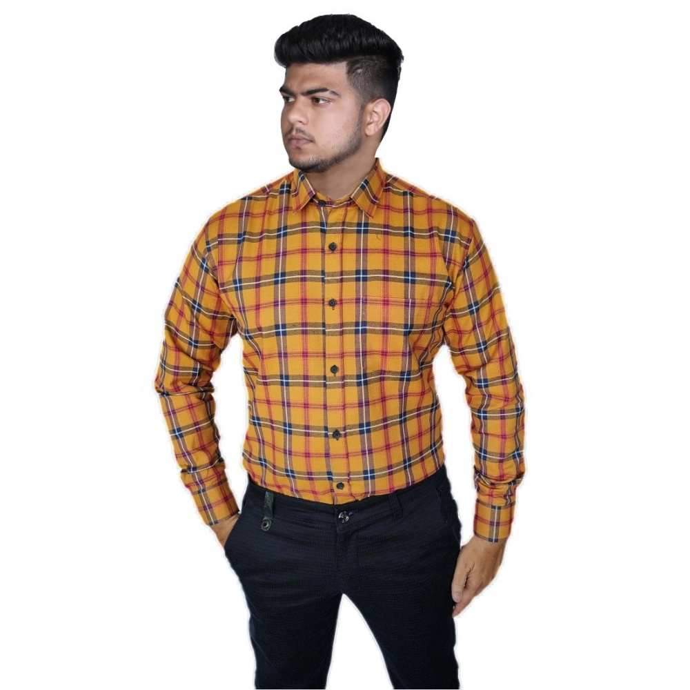 Generic Men's Cotton Lycra Full Sleeve Checked Casual Shirt (Orange) Generic Men's Cotton Lycra Full Sleeve Checked Casual Shirt (Orange)