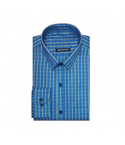 Generic Men's Cotton Lycra Full Sleeve Checked Casual Shirt (Turquoise)