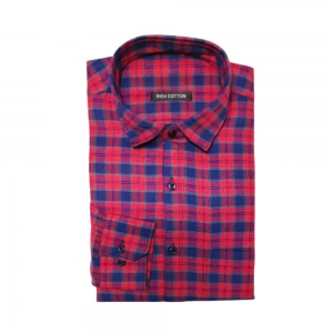 Generic Men's Cotton Lycra Full Sleeve Checked Casual Shirt (Red)
