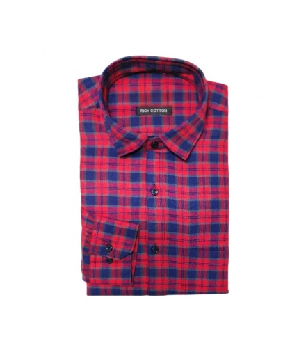 Generic Men's Cotton Lycra Full Sleeve Checked Casual Shirt (Red)