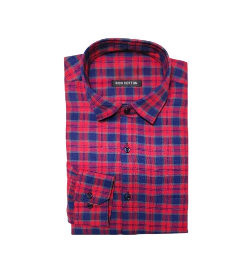 Generic Men's Cotton Lycra Full Sleeve Checked Casual Shirt (Red)
