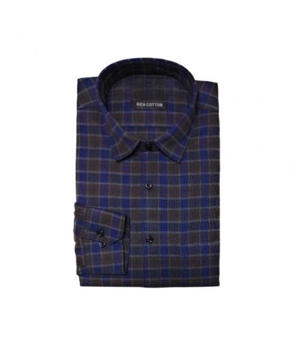 Generic Men's Cotton Lycra Full Sleeve Checked Casual Shirt (Brown)