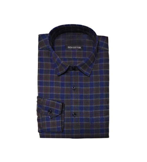 Generic Men's Cotton Lycra Full Sleeve Checked Casual Shirt (Brown)