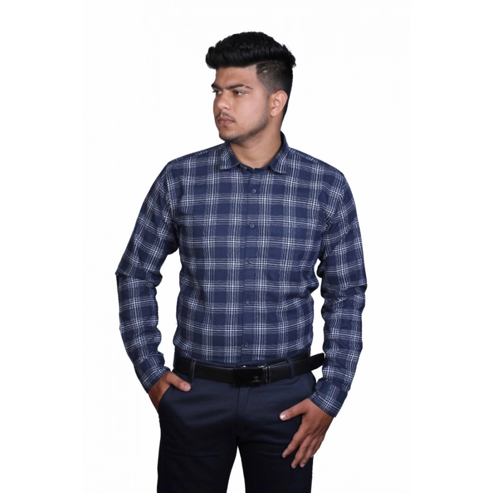 Generic Men's Cotton Lycra Full Sleeve Checked Casual Shirt (Navy Blue) Generic Men's Cotton Lycra Full Sleeve Checked Casual Shirt (Navy Blue)