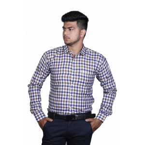 Generic Men's Cotton Lycra Full Sleeve Checked Casual Shirt (Brown Blue)