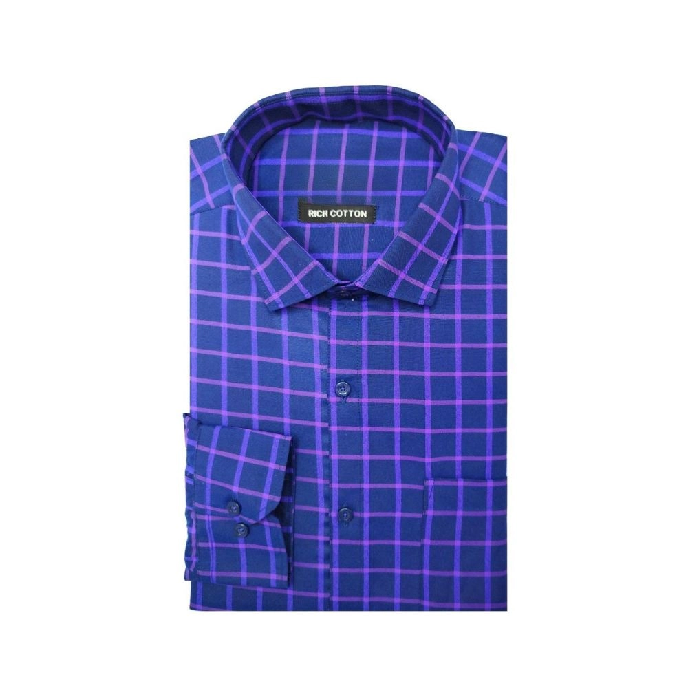 Generic Men's Cotton Lycra Full Sleeve Checked Casual Shirt (Blue Purple) Generic Men's Cotton Lycra Full Sleeve Checked Casual Shirt (Blue Purple)