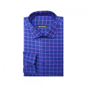 Generic Men's Cotton Lycra Full Sleeve Checked Casual Shirt (Blue Purple)