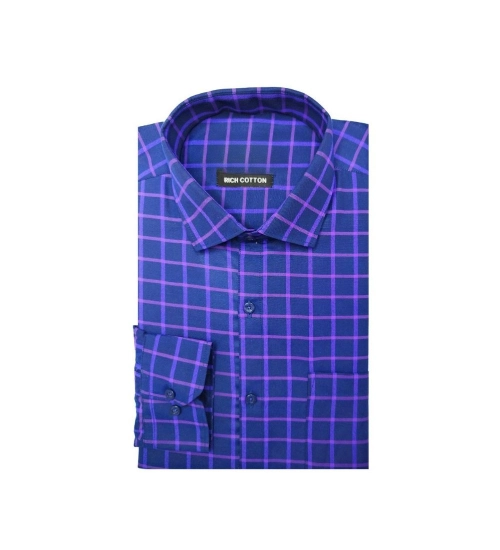 Generic Men's Cotton Lycra Full Sleeve Checked Casual Shirt (Blue Purple)