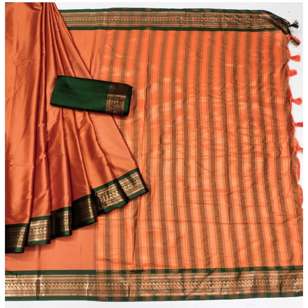 Generic Women's Cotton Silk Solid Saree With Unstitched Blouse 5.5Mtr (Orange) Generic Women's Cotton Silk Solid Saree With Unstitched Blouse 5.5Mtr (Orange)