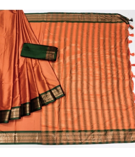 Generic Women's Cotton Silk Solid Saree With Unstitched Blouse 5.5Mtr (Orange)