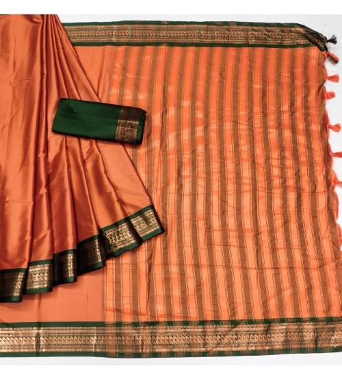 Generic Women's Cotton Silk Solid Saree With Unstitched Blouse 5.5Mtr (Orange)