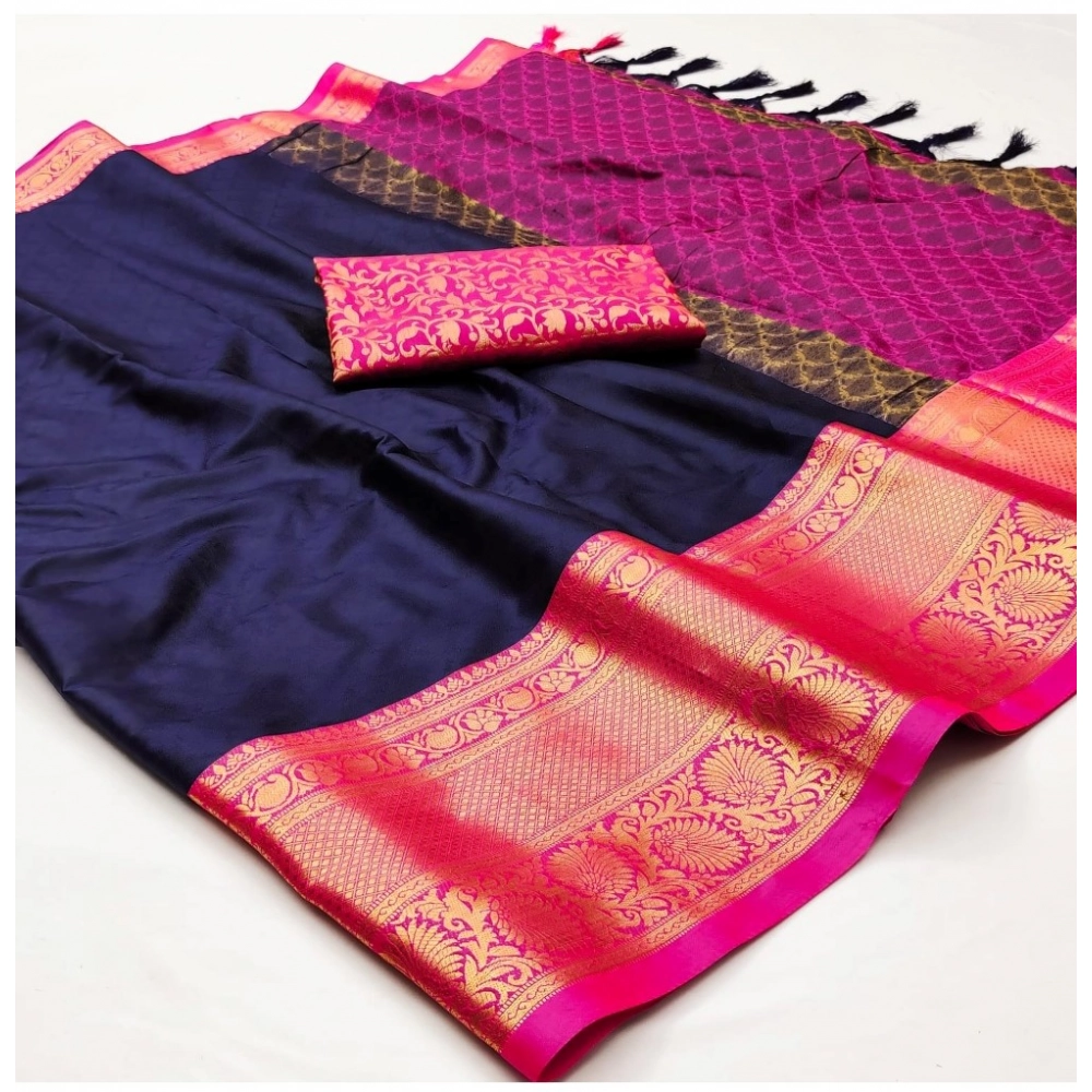 Generic Women's Cotton Silk Floral Print Saree With Unstitched Blouse 5.5Mtr (Navy Blue) Generic Women's Cotton Silk Floral Print Saree With Unstitched Blouse 5.5Mtr (Navy Blue)