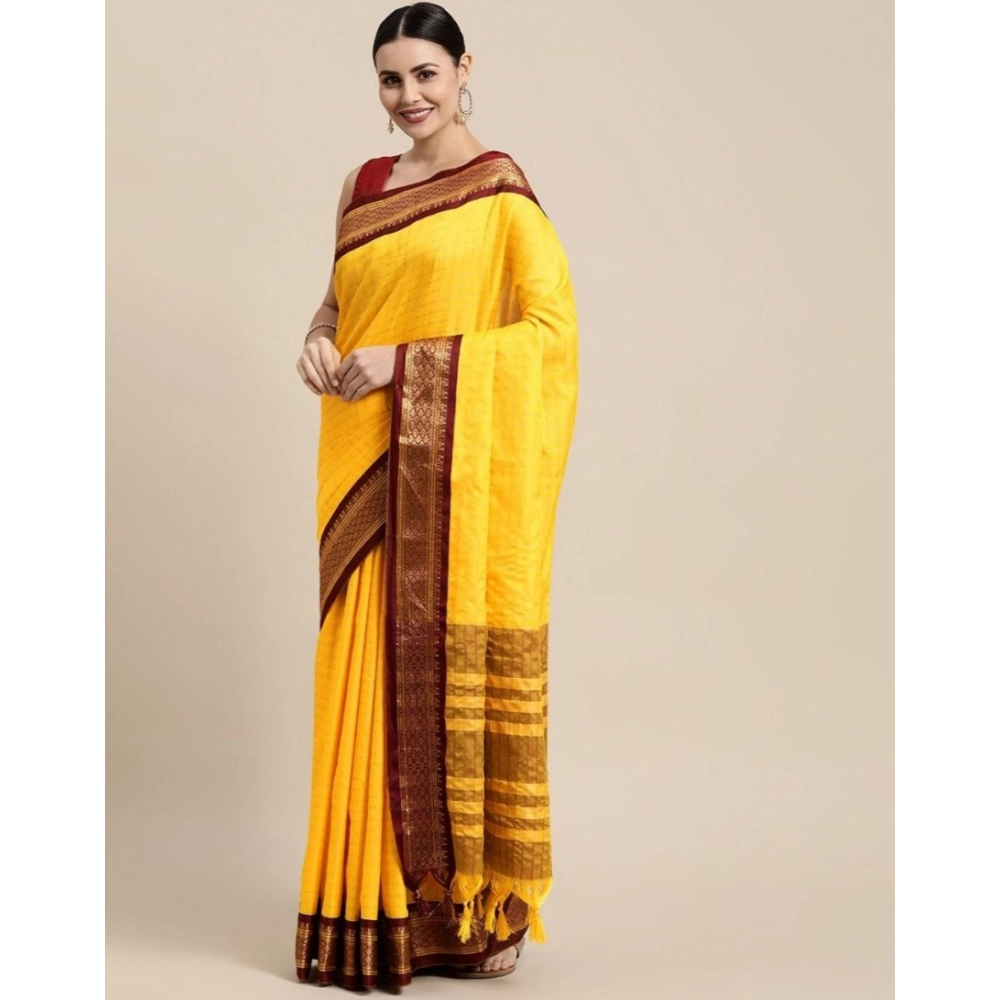 Generic Women's Cotton Silk Checkered Saree With Unstitched Blouse 5.5Mtr (Yellow) Generic Women's Cotton Silk Checkered Saree With Unstitched Blouse 5.5Mtr (Yellow)