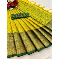 Generic Women's Cotton Silk Printed Saree With Unstitched Blouse 5.5Mtr (Light Green)