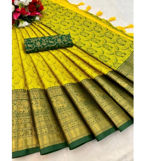 Generic Women's Cotton Silk Printed Saree With Unstitched Blouse 5.5Mtr (Light Green)