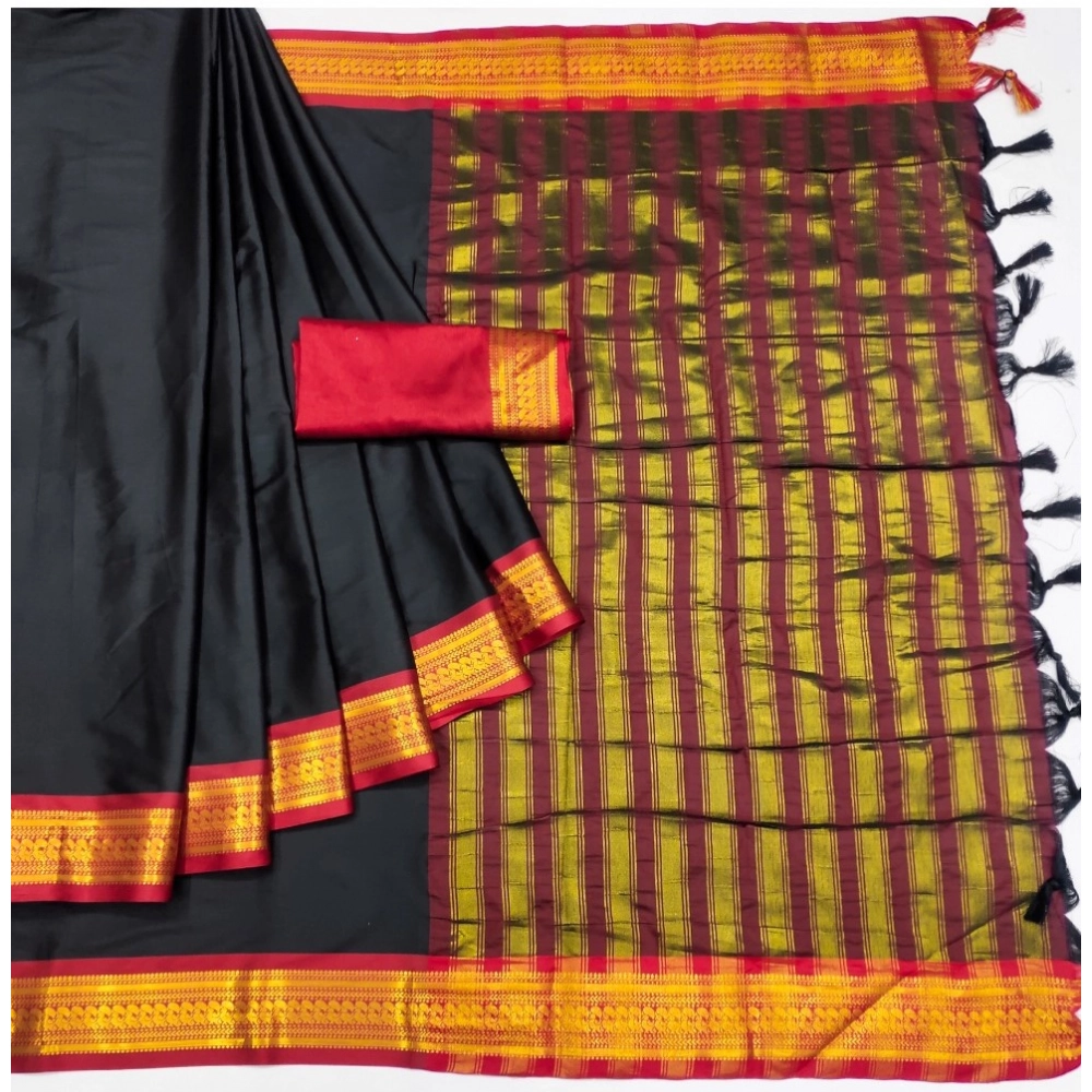 Generic Women's Cotton Silk Solid Saree With Unstitched Blouse 5.5Mtr (Black) Generic Women's Cotton Silk Solid Saree With Unstitched Blouse 5.5Mtr (Black)