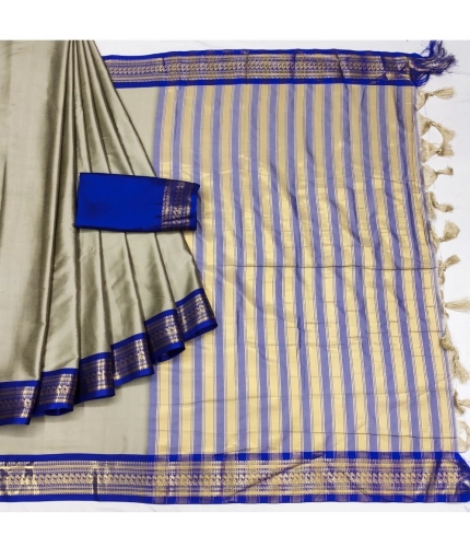 Generic Women's Cotton Silk Solid Saree With Unstitched Blouse 5.5Mtr (Grey)