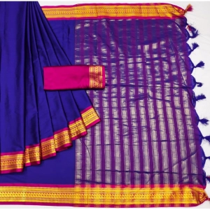 Generic Women's Cotton Silk Solid Saree With Unstitched Blouse 5.5Mtr (Blue)