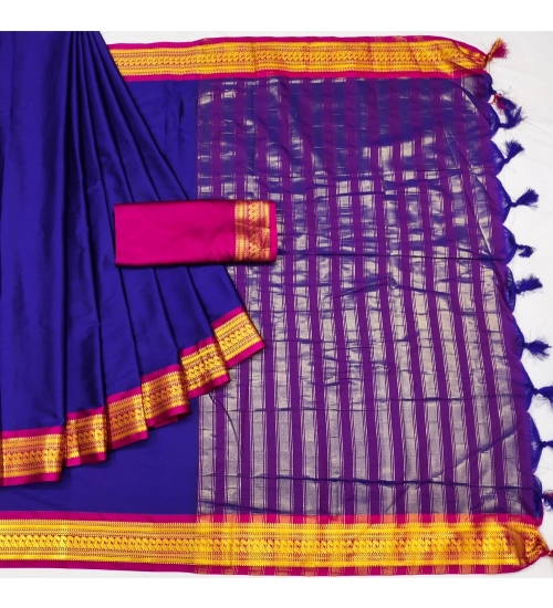 Generic Women's Cotton Silk Solid Saree With Unstitched Blouse 5.5Mtr (Blue)