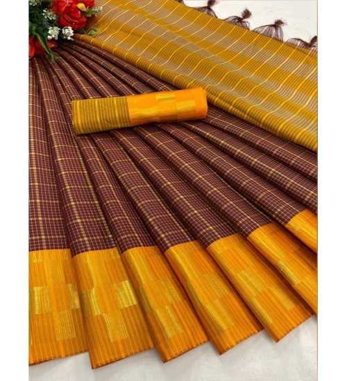Generic Women's Cotton Silk Printed Saree With Unstitched Blouse 5.5Mtr (Gold-Maroon)