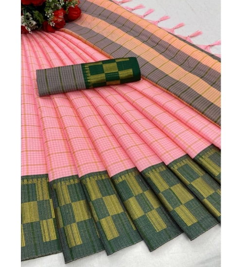 Generic Women's Cotton Silk Printed Saree With Unstitched Blouse 5.5Mtr (Pink)