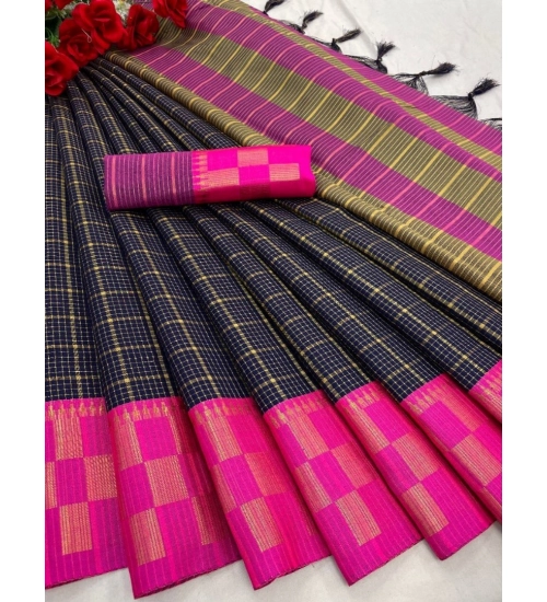 Generic Women's Cotton Silk Printed Saree With Unstitched Blouse 5.5Mtr (Black)