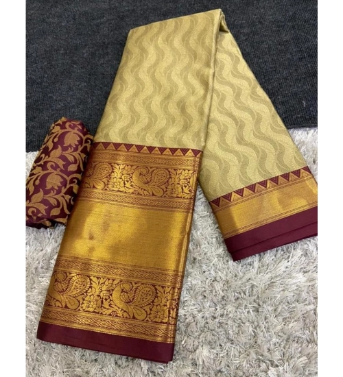 Generic Women's Cotton Silk Printed Saree With Unstitched Blouse 5.5Mtr (Brown)